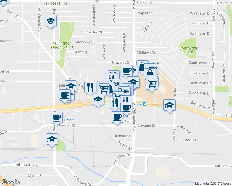 map of restaurants, bars, coffee shops, grocery stores, and more near in Burnaby