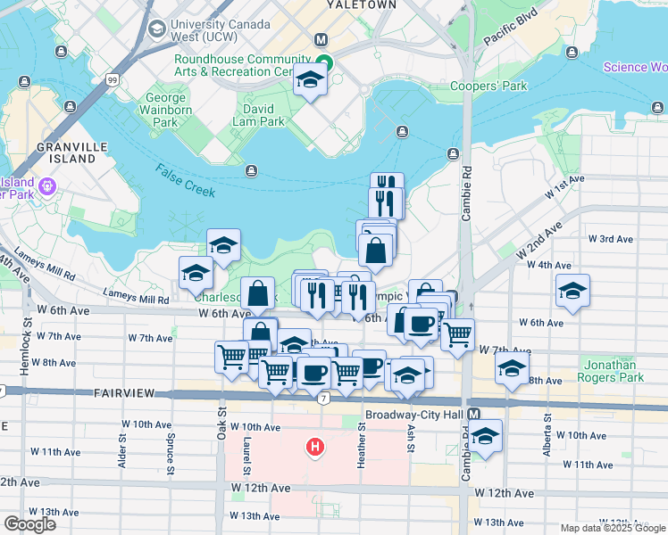 map of restaurants, bars, coffee shops, grocery stores, and more near 807 Sawcut in Vancouver