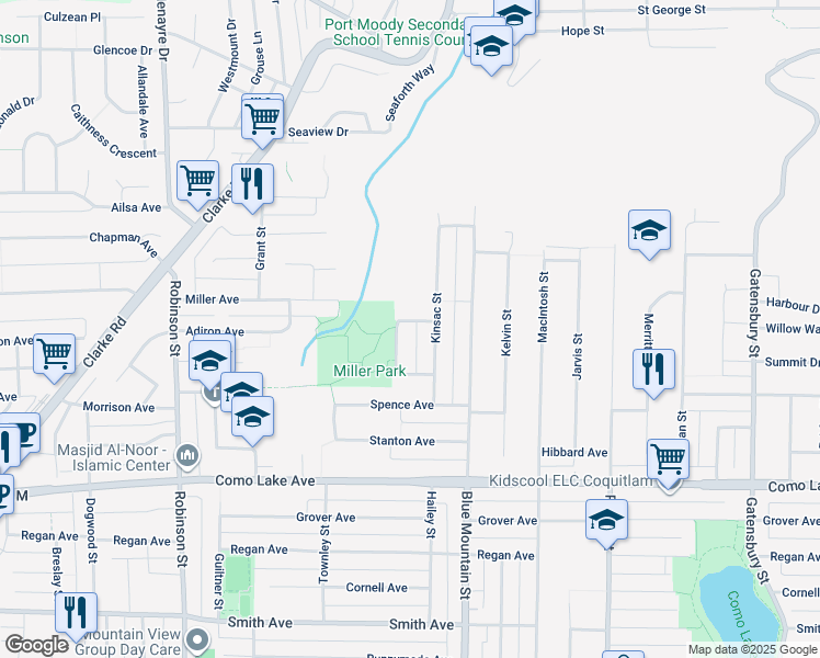 map of restaurants, bars, coffee shops, grocery stores, and more near 930 Stardale Avenue in Coquitlam