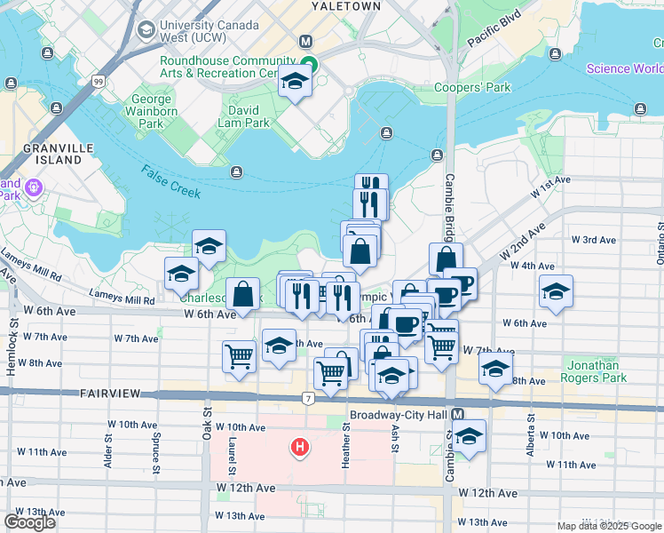 map of restaurants, bars, coffee shops, grocery stores, and more near 784 Millbank in Vancouver