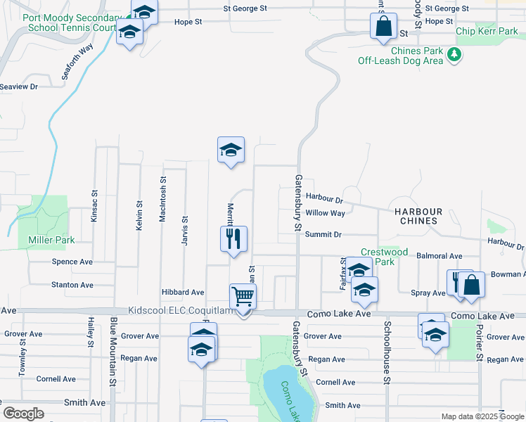 map of restaurants, bars, coffee shops, grocery stores, and more near 945 Lillian Street in Coquitlam