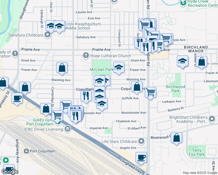 map of restaurants, bars, coffee shops, grocery stores, and more near in Port Coquitlam