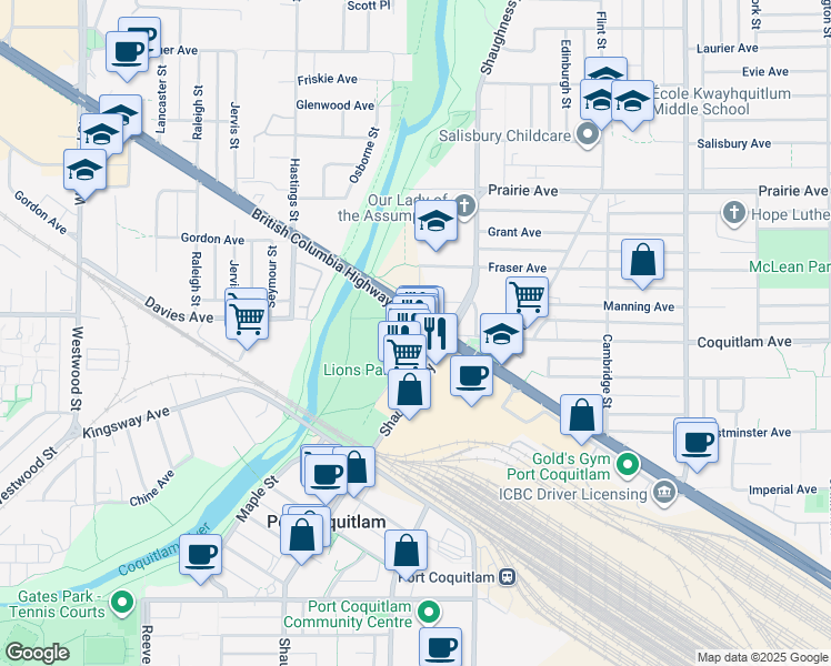 map of restaurants, bars, coffee shops, grocery stores, and more near 2280 Lougheed Highway in Port Coquitlam