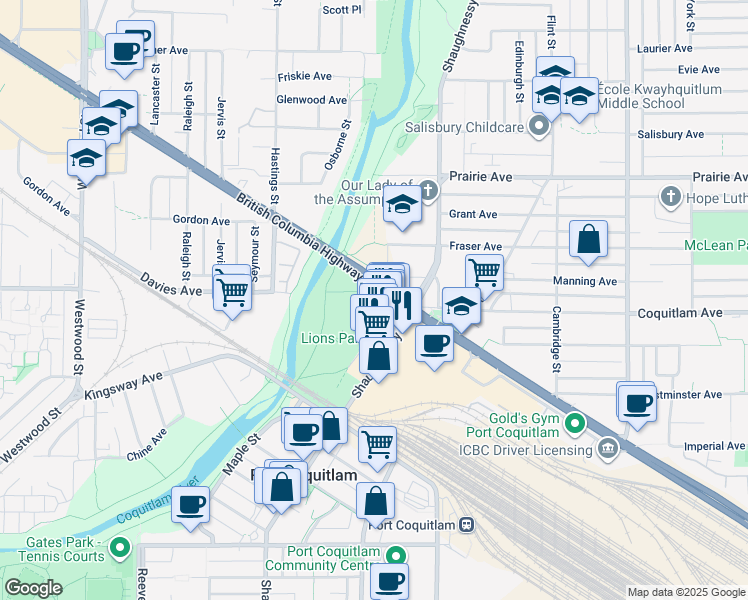 map of restaurants, bars, coffee shops, grocery stores, and more near 2280 Lougheed Highway in Port Coquitlam