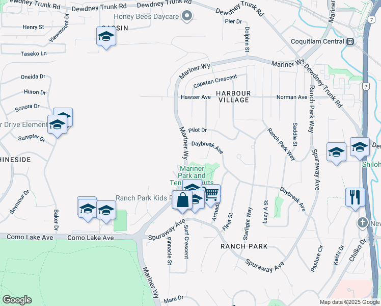 map of restaurants, bars, coffee shops, grocery stores, and more near 3097 Mariner Way in Coquitlam