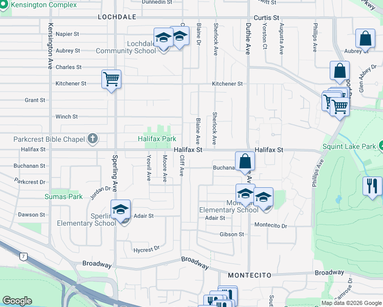 map of restaurants, bars, coffee shops, grocery stores, and more near 7010 Halifax Street in Burnaby