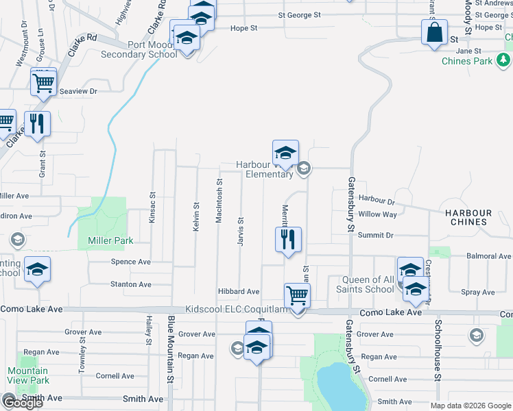 map of restaurants, bars, coffee shops, grocery stores, and more near 942 Porter Street in Coquitlam