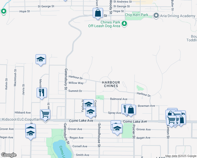 map of restaurants, bars, coffee shops, grocery stores, and more near 1501 Marine Crescent in Coquitlam