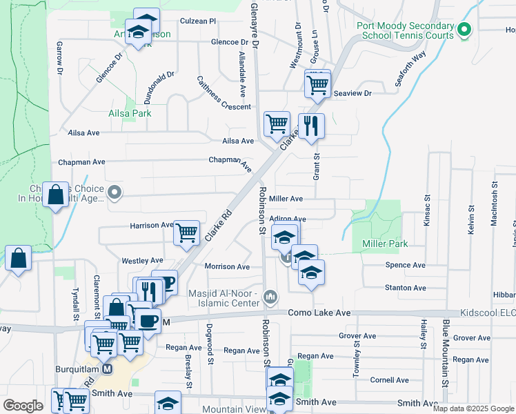 map of restaurants, bars, coffee shops, grocery stores, and more near in Coquitlam