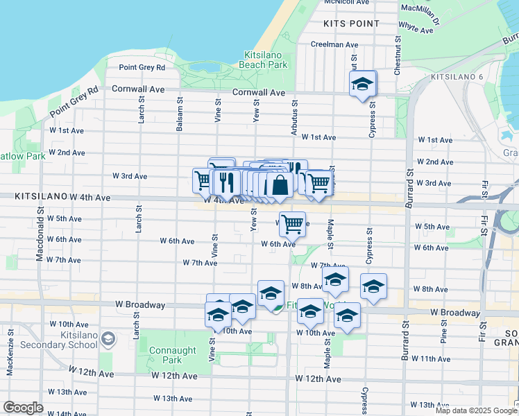 map of restaurants, bars, coffee shops, grocery stores, and more near in Vancouver