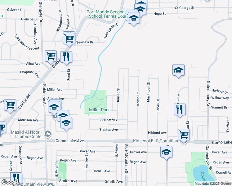 map of restaurants, bars, coffee shops, grocery stores, and more near 935 Stardale Avenue in Coquitlam