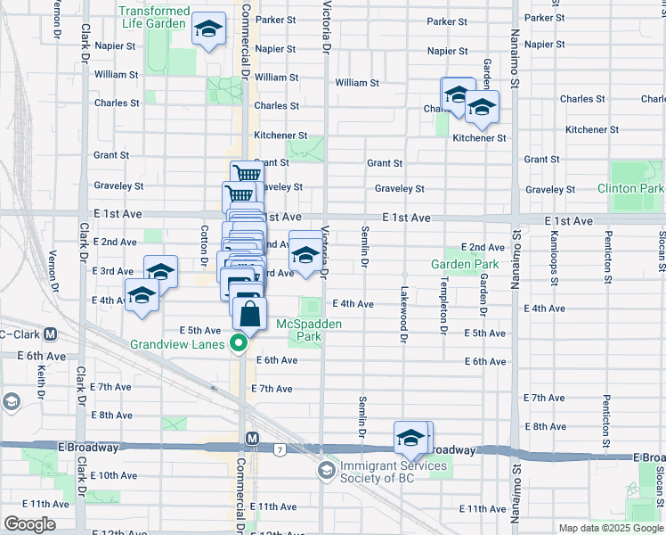 map of restaurants, bars, coffee shops, grocery stores, and more near 1915 East 3rd Avenue in Vancouver