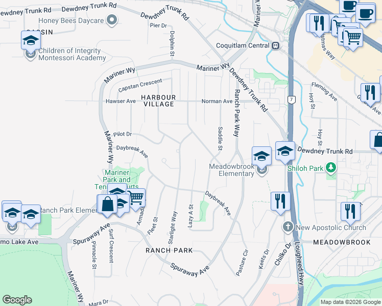 map of restaurants, bars, coffee shops, grocery stores, and more near 3085 Lazy a Street in Coquitlam