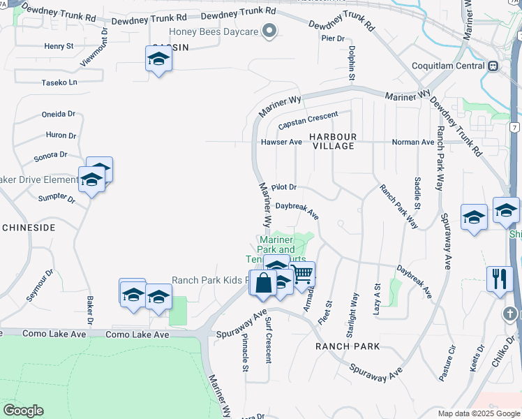 map of restaurants, bars, coffee shops, grocery stores, and more near 3106 Mariner Way in Coquitlam
