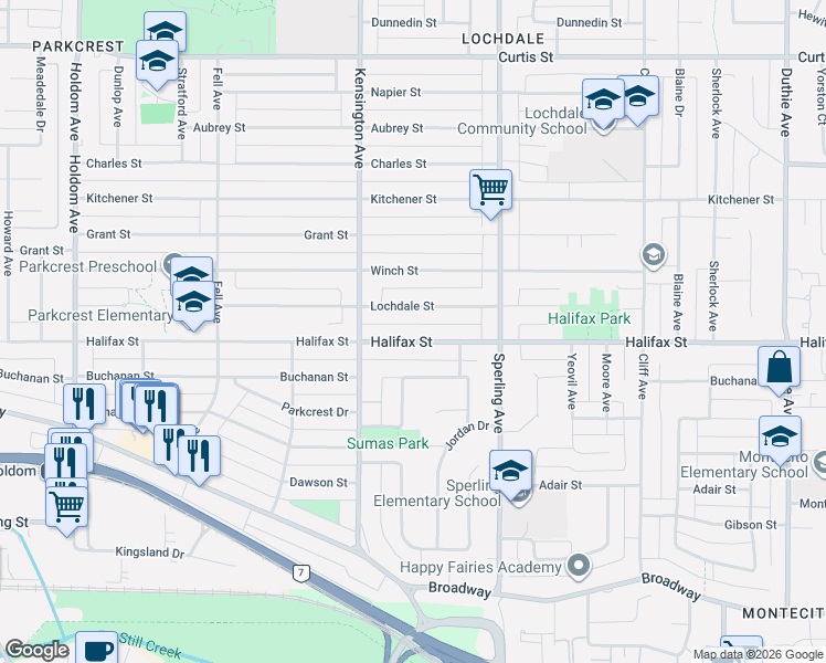 map of restaurants, bars, coffee shops, grocery stores, and more near in Burnaby