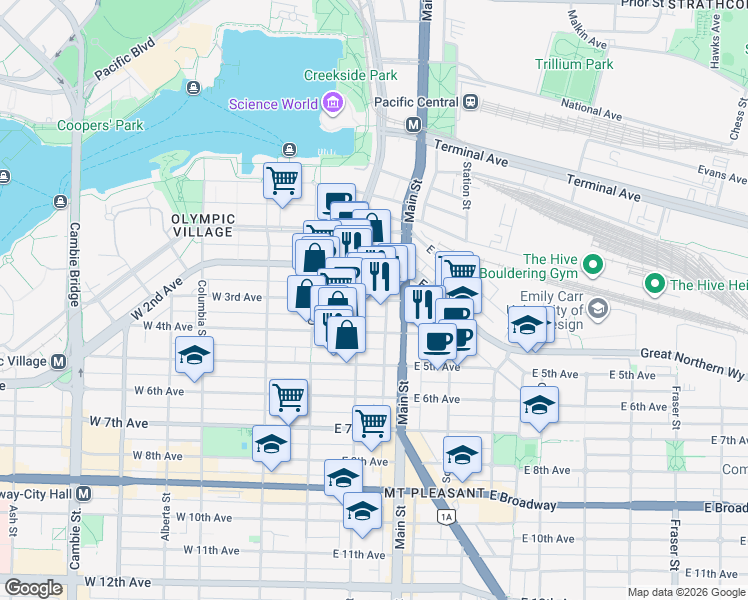 map of restaurants, bars, coffee shops, grocery stores, and more near 131 East 3rd Street in North Vancouver
