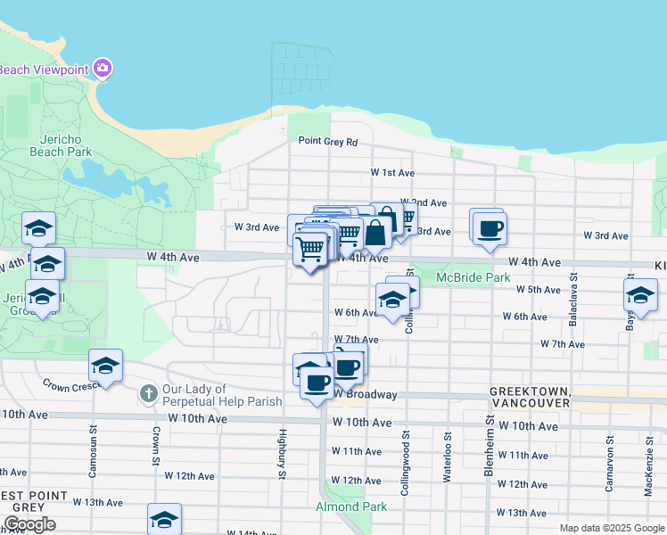 map of restaurants, bars, coffee shops, grocery stores, and more near in Vancouver