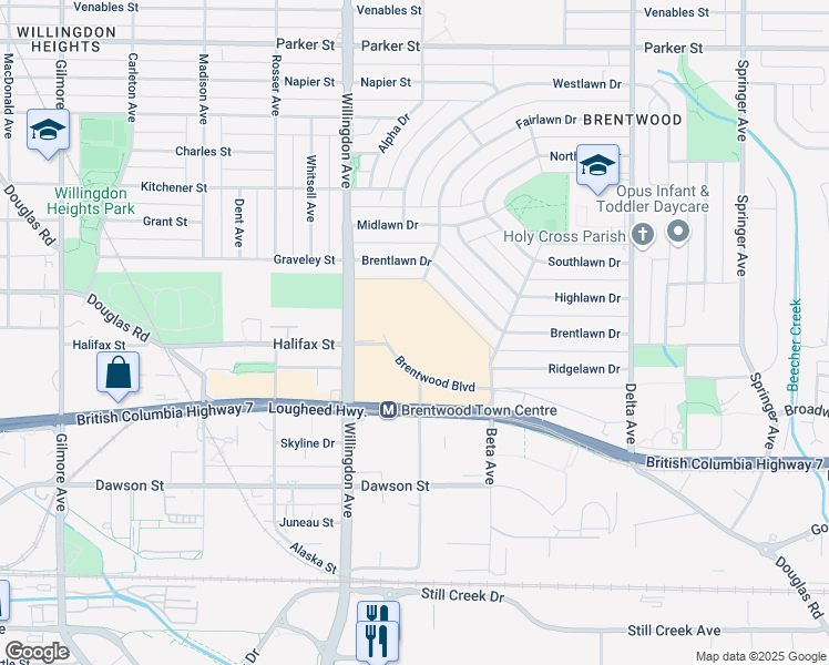 map of restaurants, bars, coffee shops, grocery stores, and more near 4567 Lougheed Highway in Burnaby