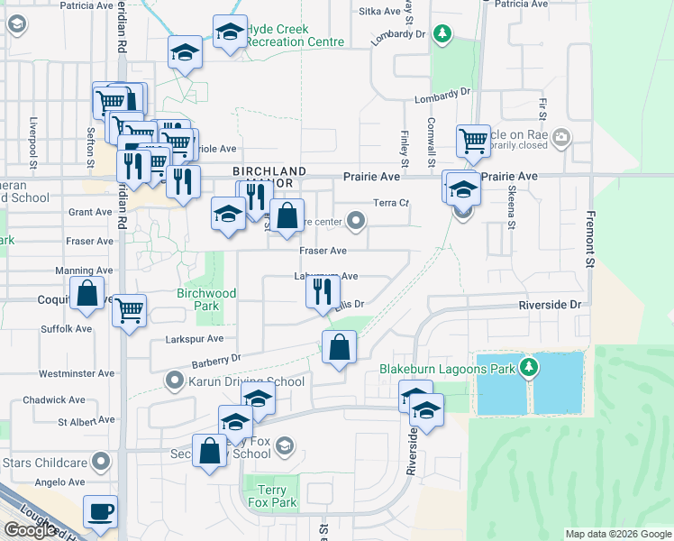 map of restaurants, bars, coffee shops, grocery stores, and more near 1167 Laburnum Avenue in Port Coquitlam