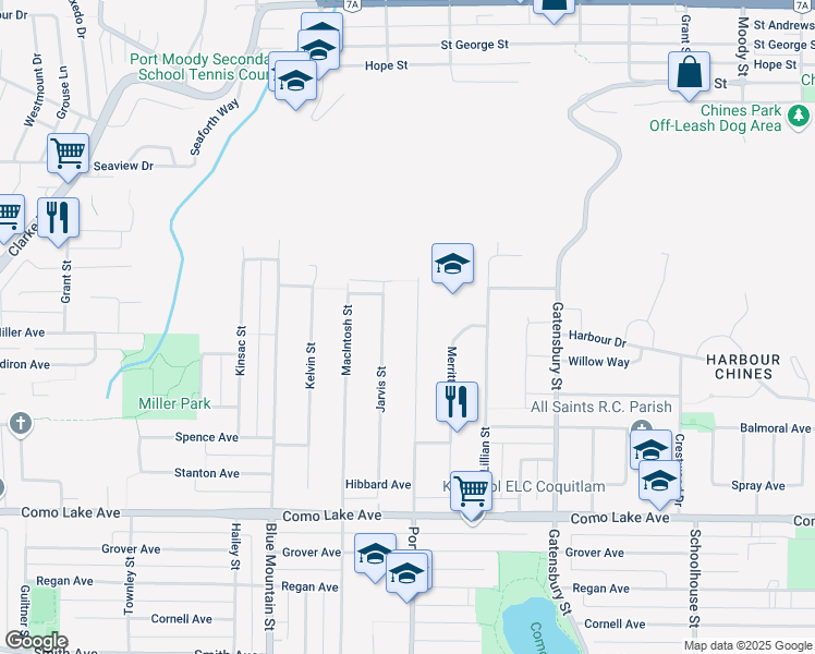map of restaurants, bars, coffee shops, grocery stores, and more near 960 Porter Street in Coquitlam