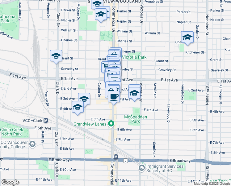 map of restaurants, bars, coffee shops, grocery stores, and more near in Vancouver