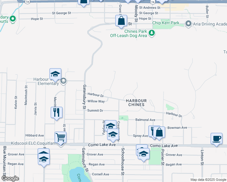 map of restaurants, bars, coffee shops, grocery stores, and more near 1381 Chine Crescent in Coquitlam