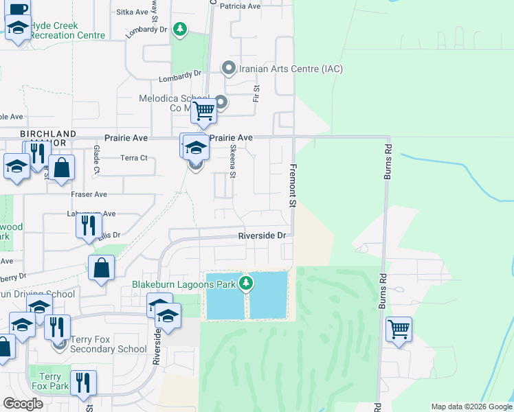 map of restaurants, bars, coffee shops, grocery stores, and more near 707 Omineca Avenue in Port Coquitlam
