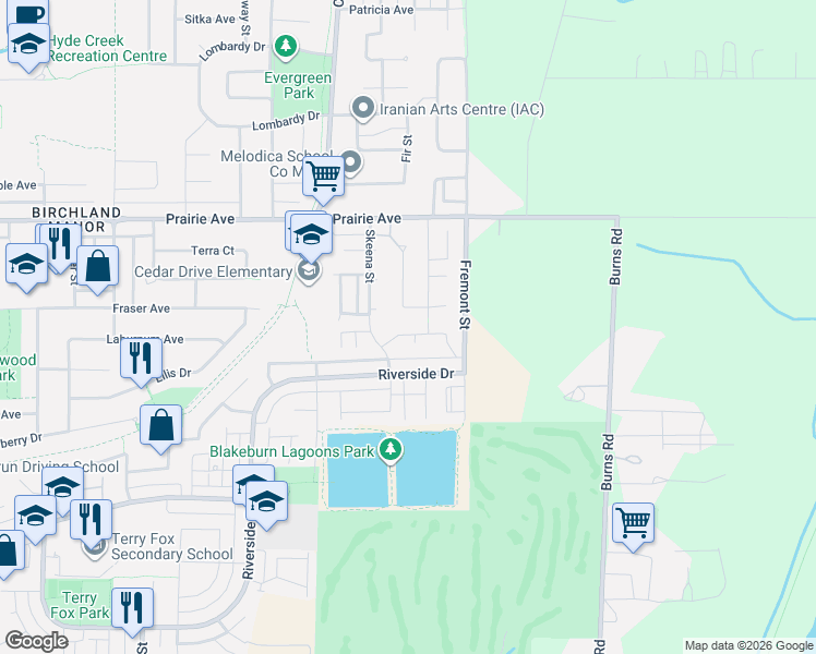 map of restaurants, bars, coffee shops, grocery stores, and more near 707 Omineca Avenue in Port Coquitlam