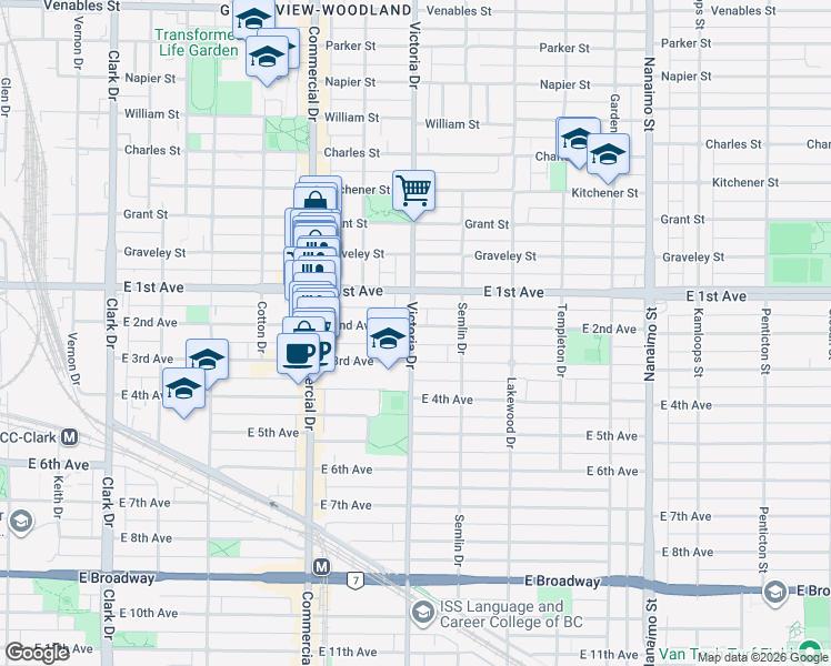 map of restaurants, bars, coffee shops, grocery stores, and more near 1910 East 2nd Avenue in Vancouver