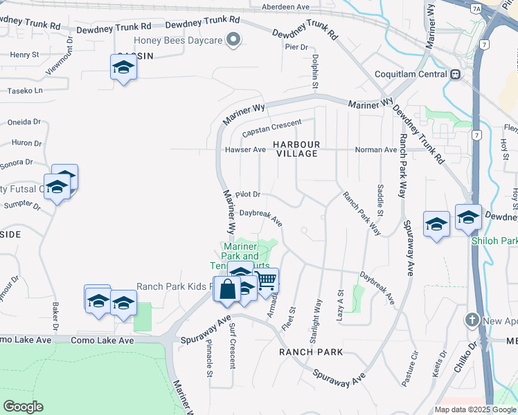 map of restaurants, bars, coffee shops, grocery stores, and more near 2731 Daybreak Avenue in Coquitlam