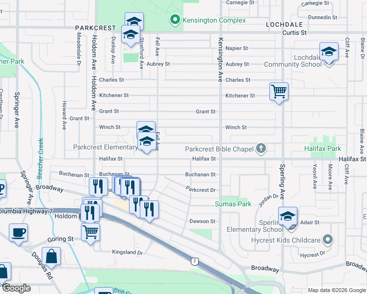 map of restaurants, bars, coffee shops, grocery stores, and more near 6220 Lochdale Street in Burnaby