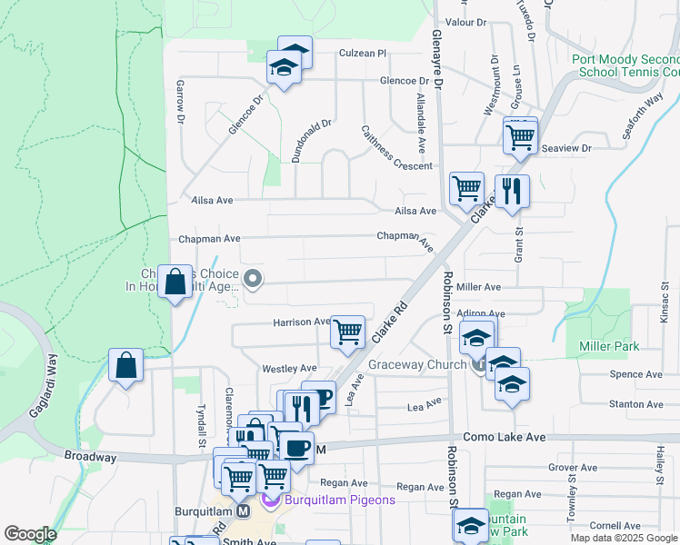map of restaurants, bars, coffee shops, grocery stores, and more near 629 Thompson Avenue in Coquitlam