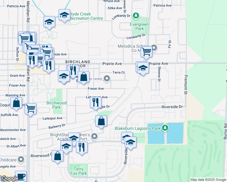map of restaurants, bars, coffee shops, grocery stores, and more near 1088 Fraser Avenue in Port Coquitlam