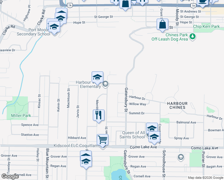 map of restaurants, bars, coffee shops, grocery stores, and more near 967 Lillian Street in Coquitlam