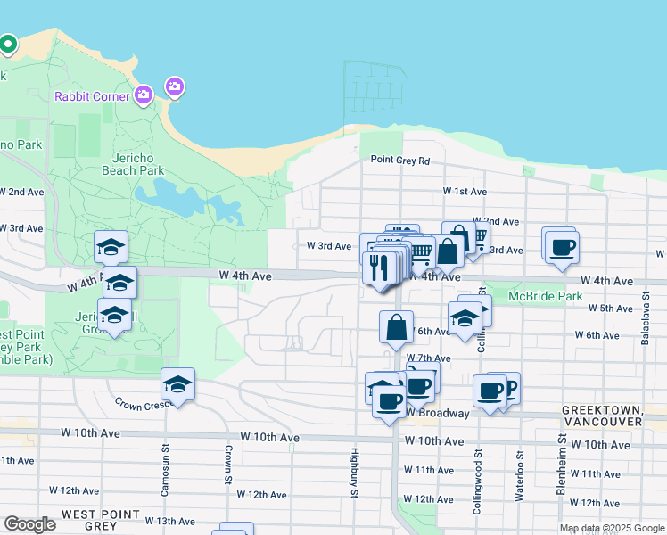 map of restaurants, bars, coffee shops, grocery stores, and more near in Vancouver