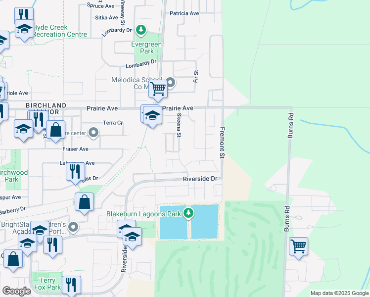 map of restaurants, bars, coffee shops, grocery stores, and more near 3086 Skeena Street in Port Coquitlam