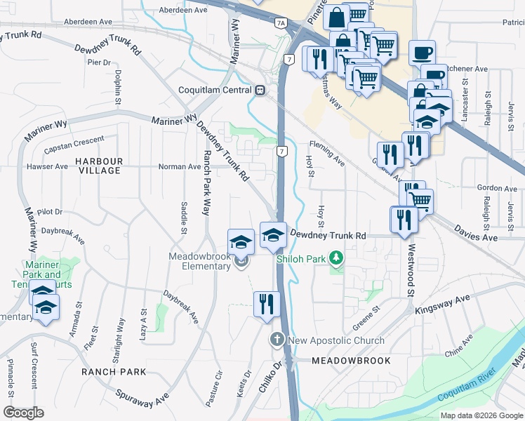 map of restaurants, bars, coffee shops, grocery stores, and more near 965 Laurel Court in Coquitlam