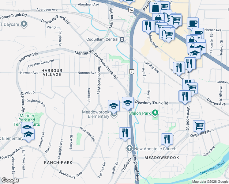 map of restaurants, bars, coffee shops, grocery stores, and more near 965 Laurel Court in Coquitlam