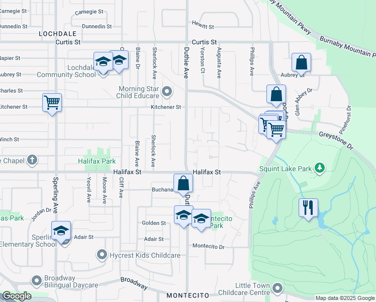map of restaurants, bars, coffee shops, grocery stores, and more near 7203 Bridlewood Ct in Burnaby