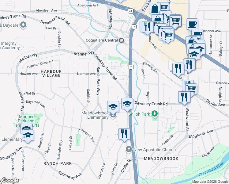 map of restaurants, bars, coffee shops, grocery stores, and more near 970 Laurel Court in Coquitlam
