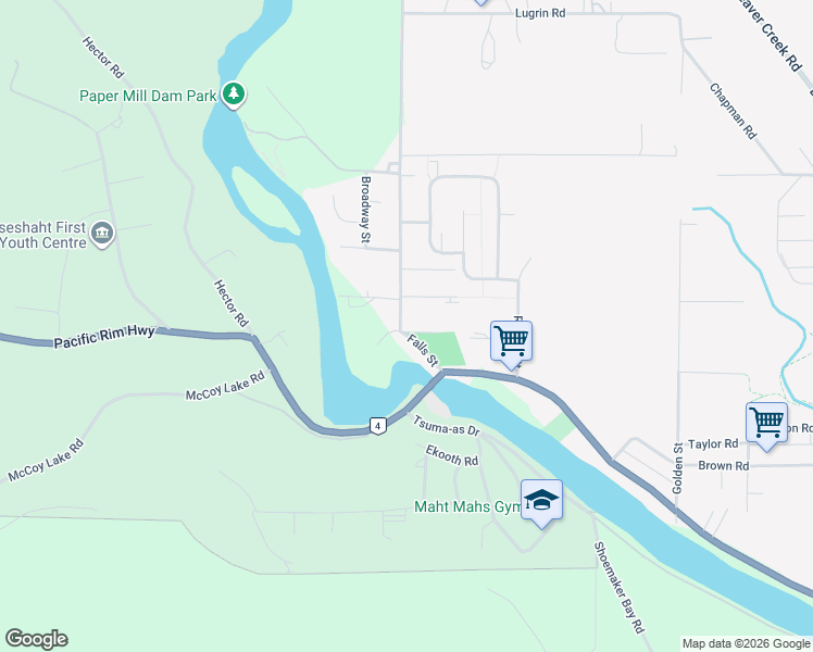 map of restaurants, bars, coffee shops, grocery stores, and more near 5371 Falls Street in Port Alberni