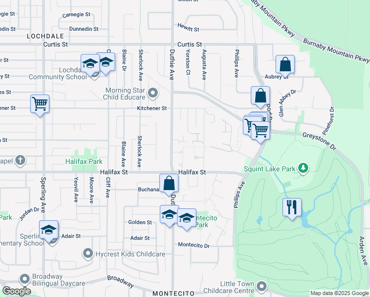 map of restaurants, bars, coffee shops, grocery stores, and more near 7211 Bridlewood Court in Burnaby