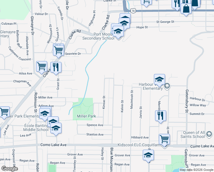 map of restaurants, bars, coffee shops, grocery stores, and more near 981 Kinsac Street in Coquitlam