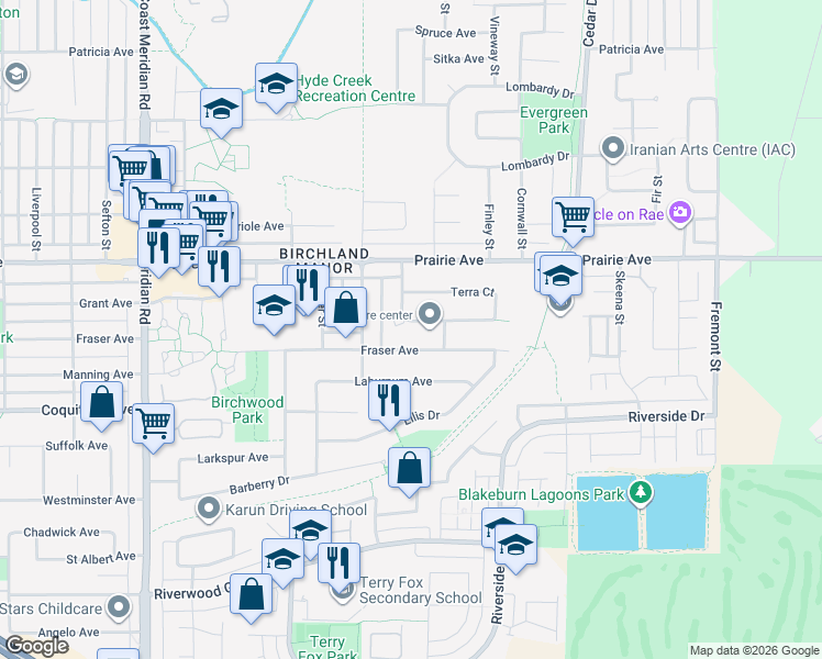 map of restaurants, bars, coffee shops, grocery stores, and more near 1152 Glade Court in Port Coquitlam