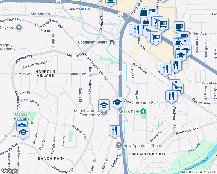 map of restaurants, bars, coffee shops, grocery stores, and more near 965 Laurel Court in Coquitlam