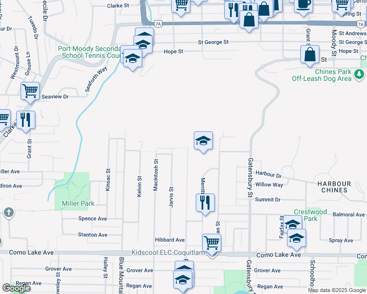 map of restaurants, bars, coffee shops, grocery stores, and more near 986 Porter Street in Coquitlam