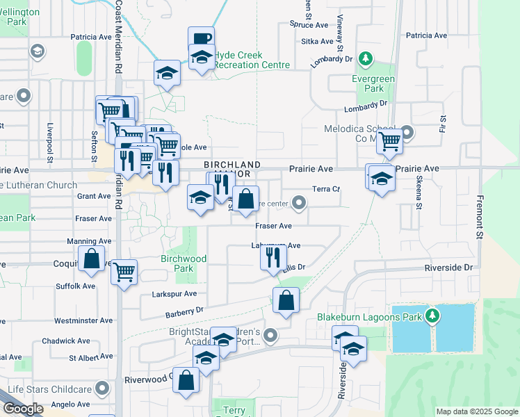 map of restaurants, bars, coffee shops, grocery stores, and more near 3136 Newberry Street in Port Coquitlam