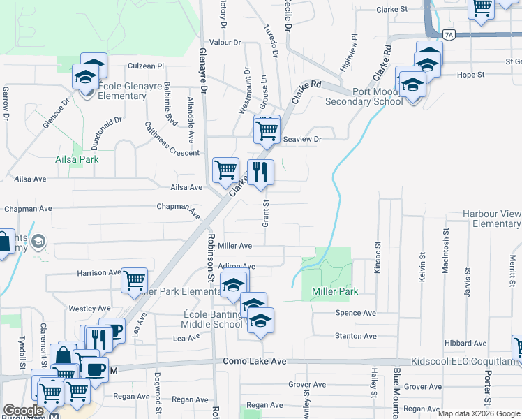 map of restaurants, bars, coffee shops, grocery stores, and more near 782 Catherine Avenue in Coquitlam