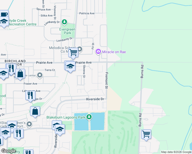 map of restaurants, bars, coffee shops, grocery stores, and more near 3149 Rae Street in Port Coquitlam