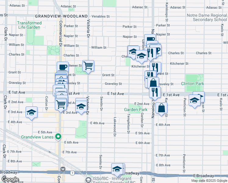 map of restaurants, bars, coffee shops, grocery stores, and more near 1685 Lakewood Drive in Vancouver